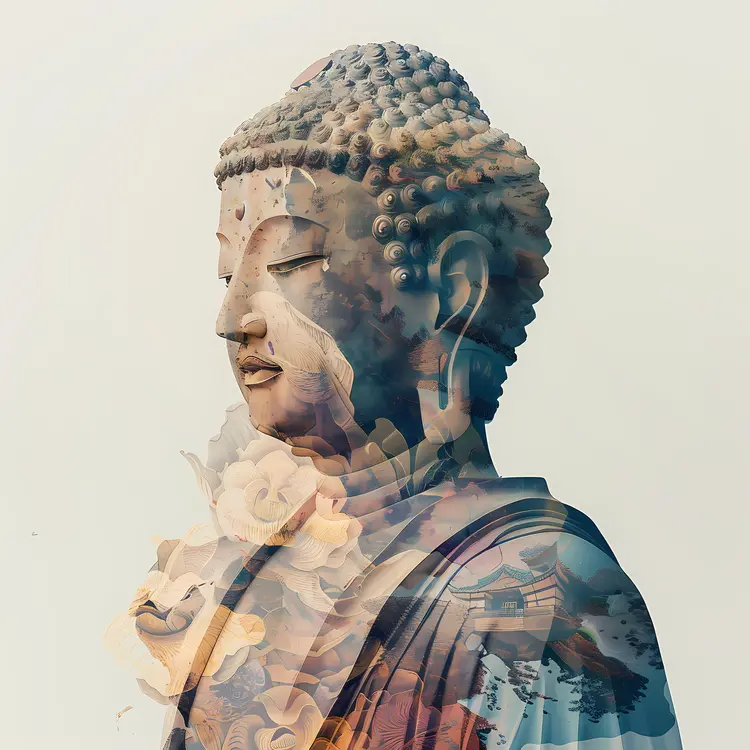 Double exposure Buddha statue