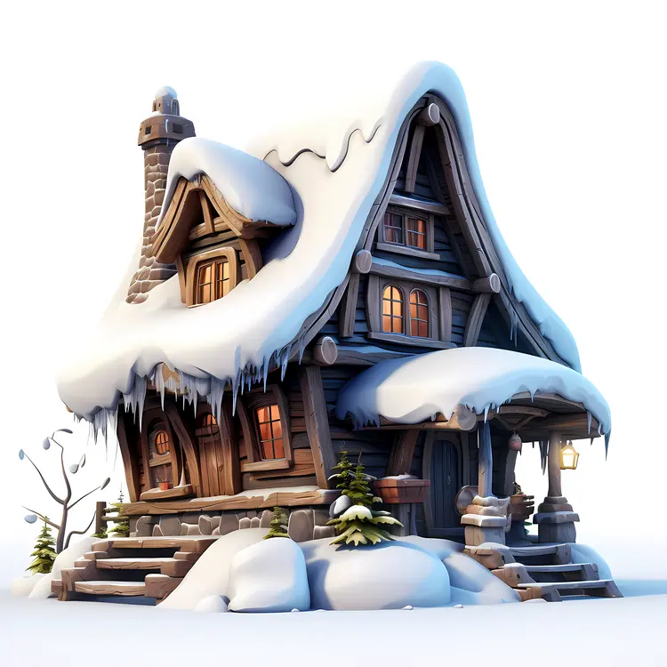 Snowy Fairytale House with Chimney