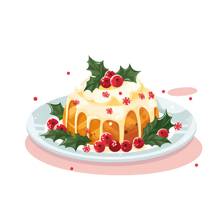 Christmas Pudding with Holly and Berries