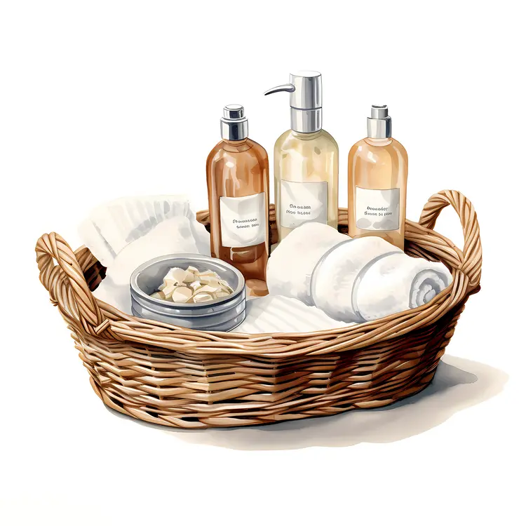 Bath Essentials in Wicker Basket with Skincare Products