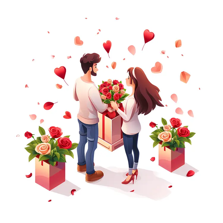 Couple with Flower Bouquet