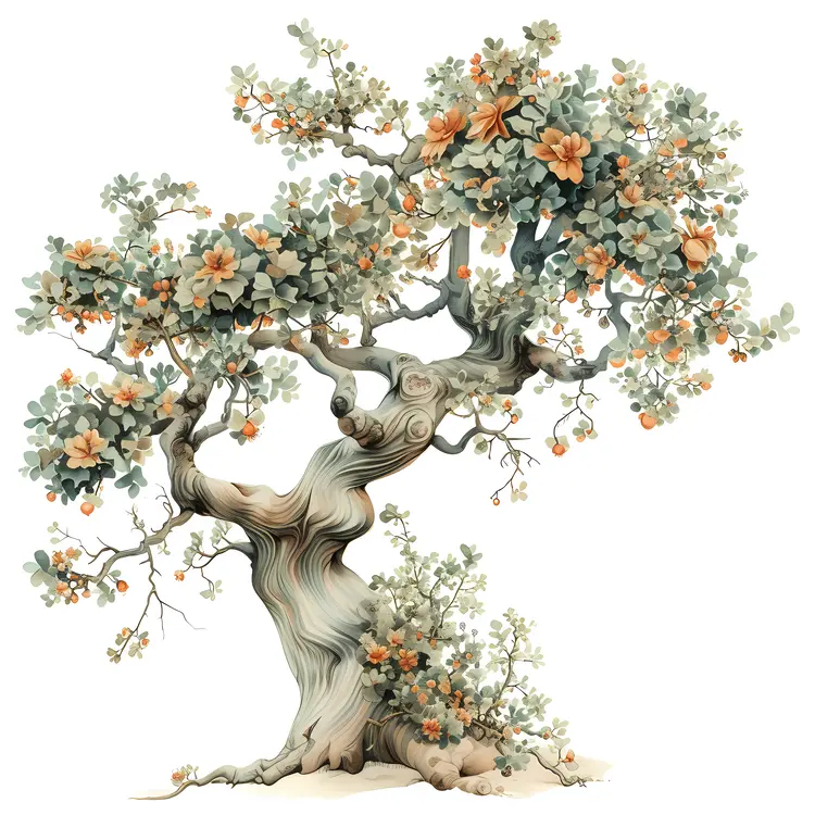 Twisted Tree with Blossoms in Artistic Style