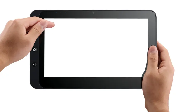 Black Tablet Held by Two Hands