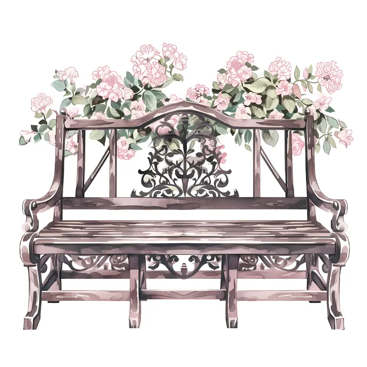 Ornate Garden Bench with Flowers