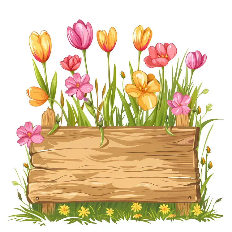 Wooden Sign with Colorful Flowers