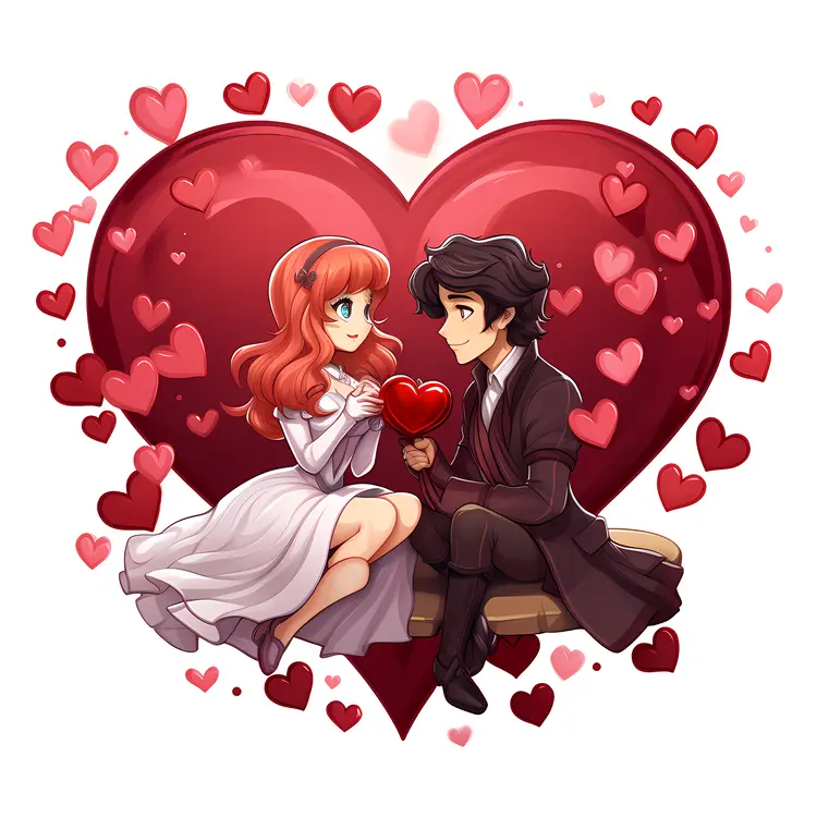 Romantic Couple with Red Heart