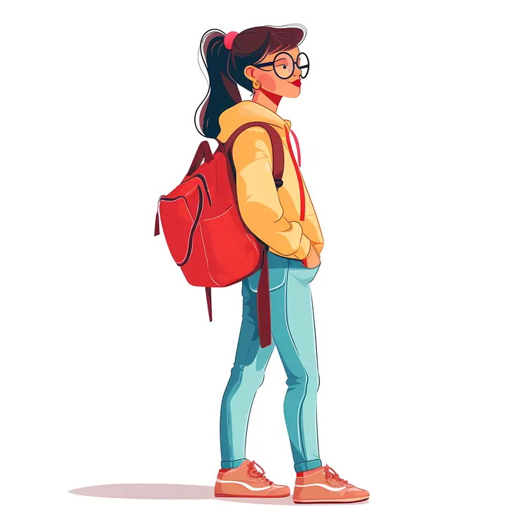 Girl with Red Backpack in Yellow Jacket