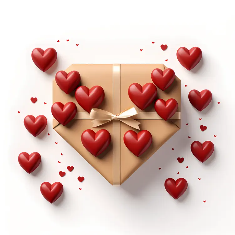 Gift Box with Red Hearts for Valentine's Day