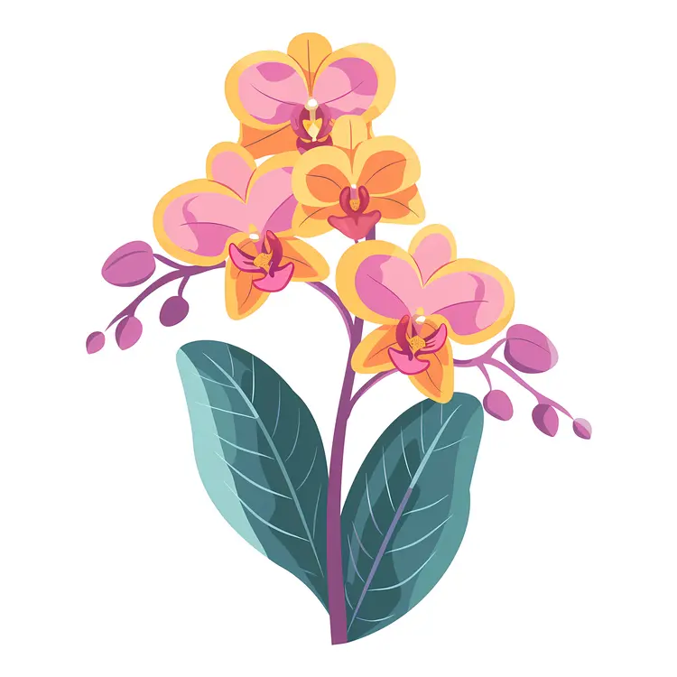 Yellow and Pink Orchids with Green Leaves