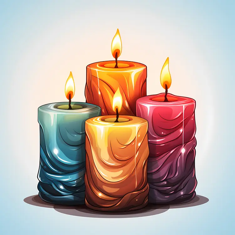 Four Colorful Candles with Bright Flames