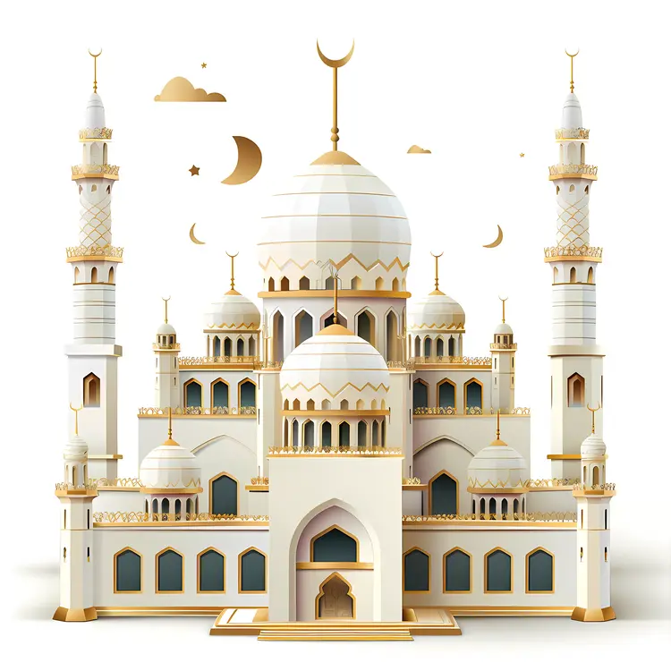 White Mosque with Golden Accents