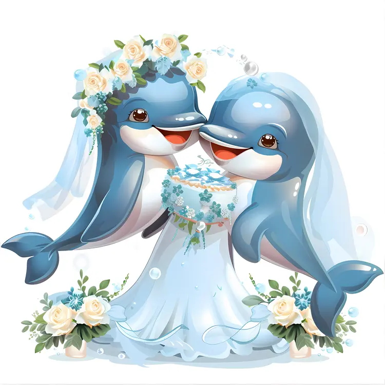 Blue Dolphins Wedding with Cake and Flowers