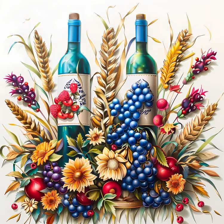Decorative Wine Bottles with Grapes and Flowers
