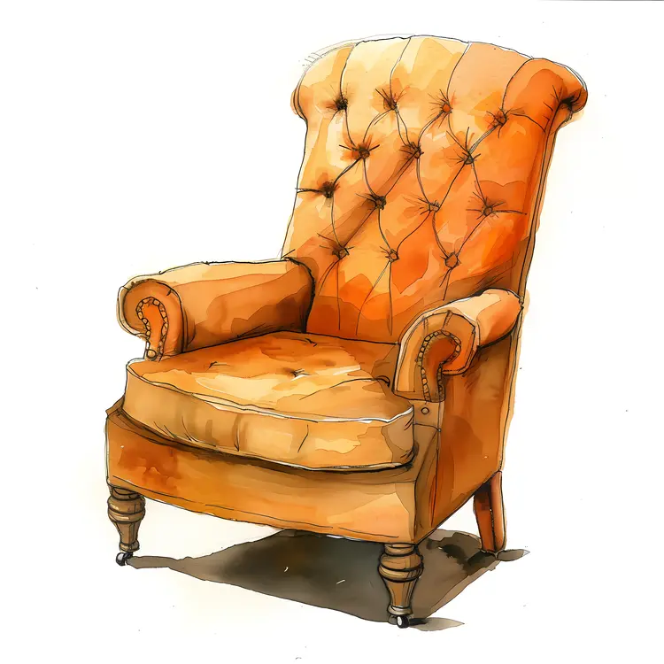 Elegant Orange Armchair with Wooden Legs