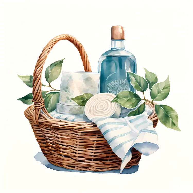 Picnic Basket with Bottle and Towel