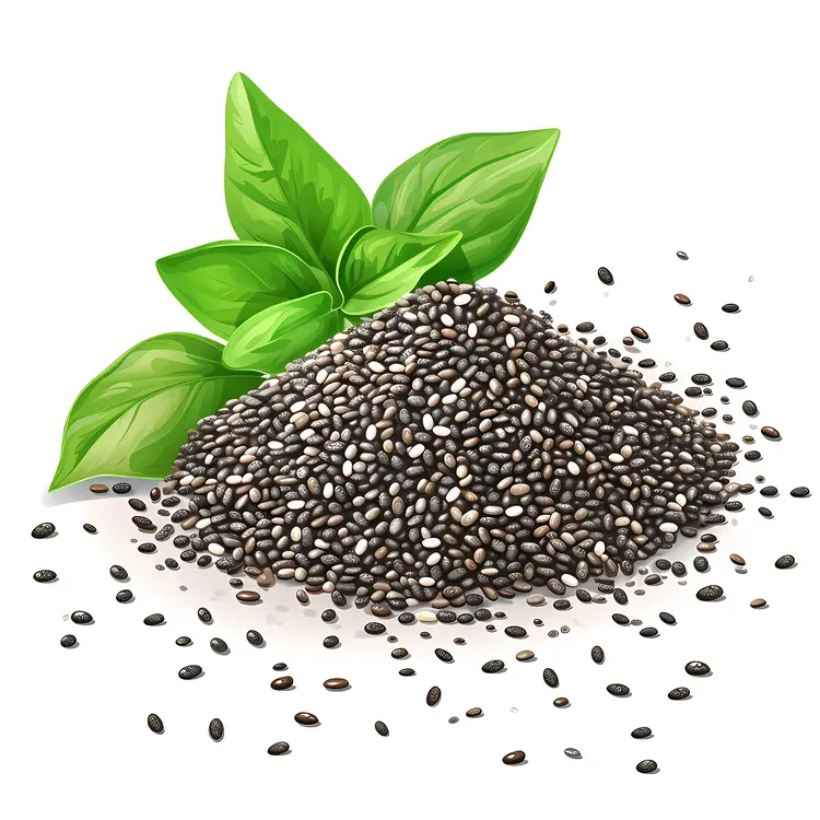 Healthy Chia Seeds with Green Leaves