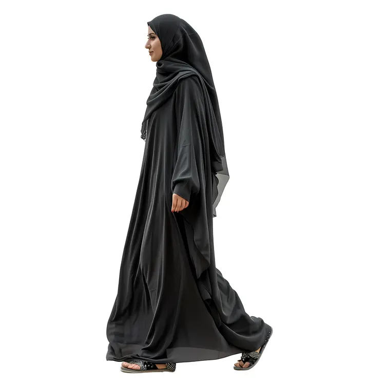 Woman Walking in Black Hijab