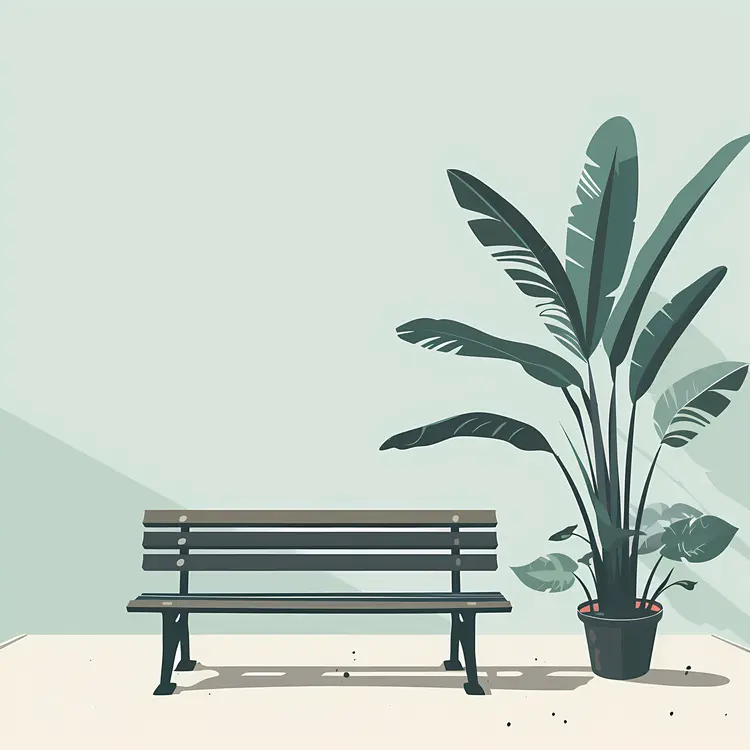 Bench with a Potted Plant