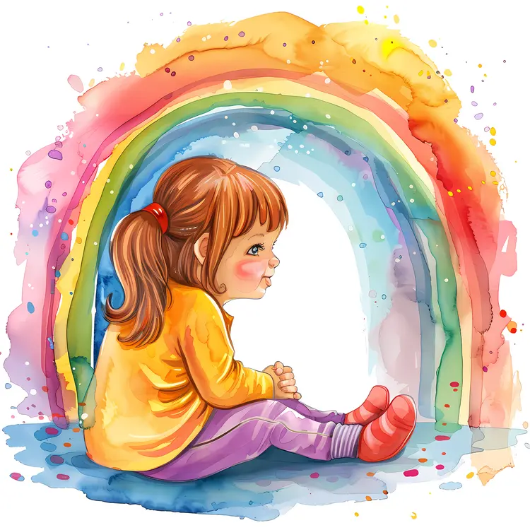 Girl Sitting with Rainbow