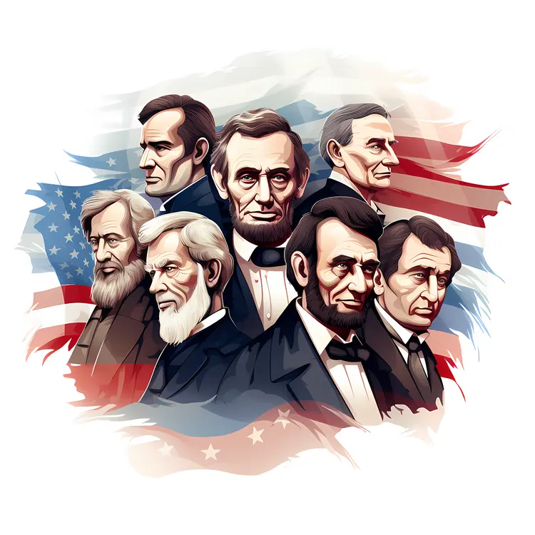 Historical American Figures with Flag Background