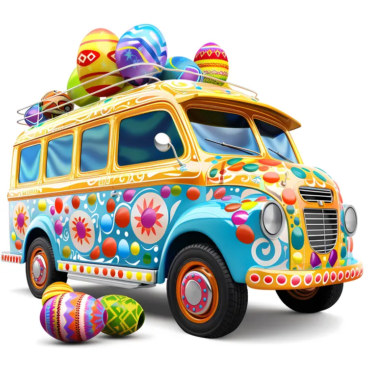 Colorful Van with Easter Eggs