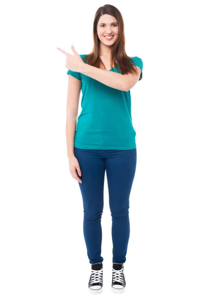 Casual Woman in Blue Jeans and Green T-Shirt