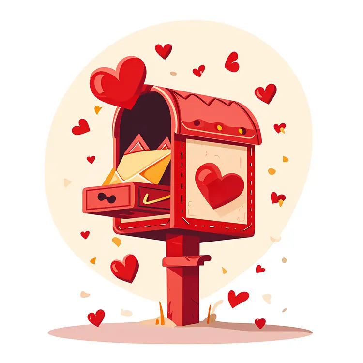 Romantic Red Mailbox with Hearts and Love Letters