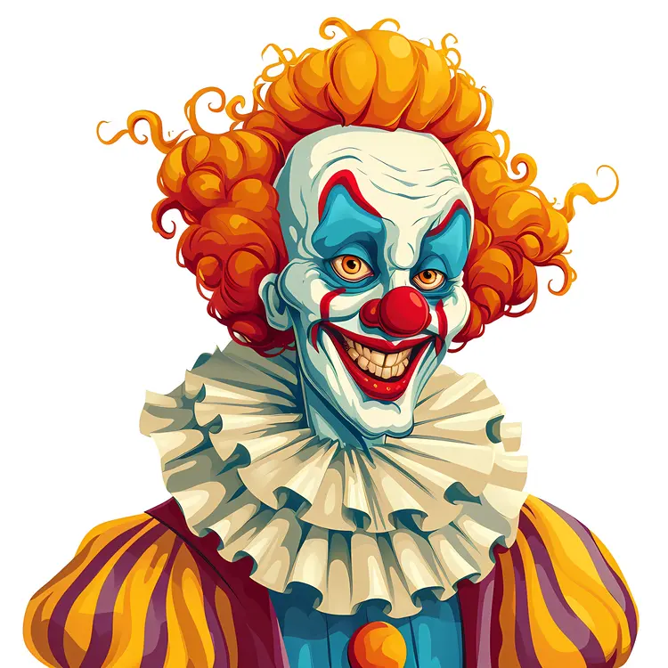 Creepy Clown with Orange Hair and Striped Costume