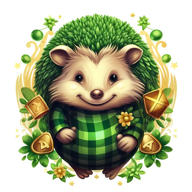 Happy Hedgehog in a Green Shirt