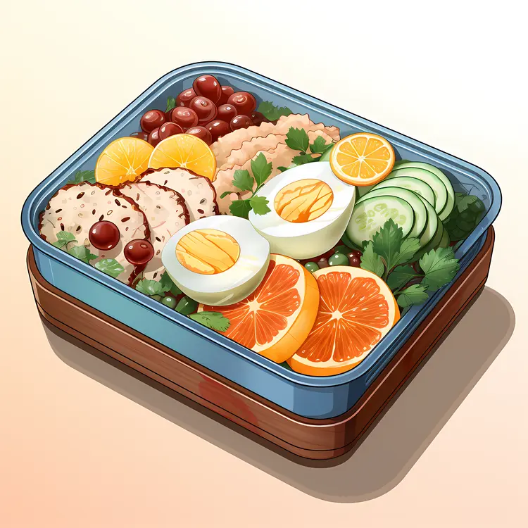 Healthy Bento Box with Eggs and Fruits
