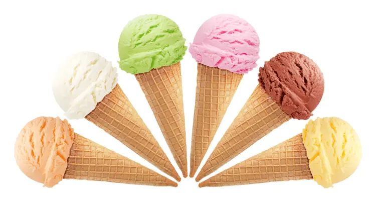 Colorful Ice Cream Cones in Various Flavors