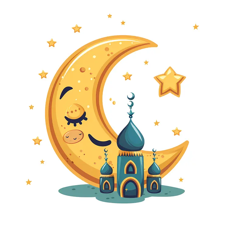 Sleeping Moon and Mosque with Stars