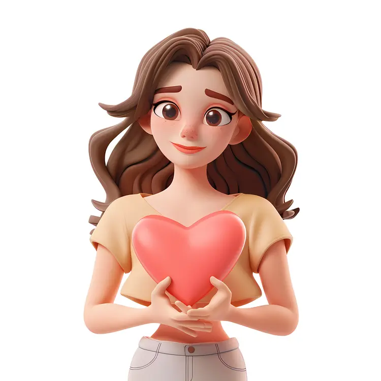 3D Girl Holding Heart