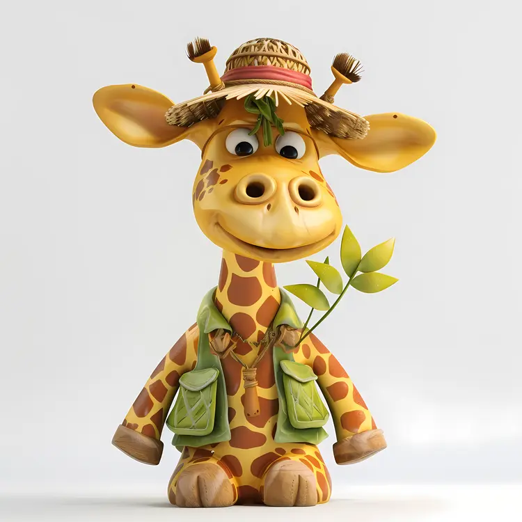 Smiling Cute Giraffe Cartoon with Hat