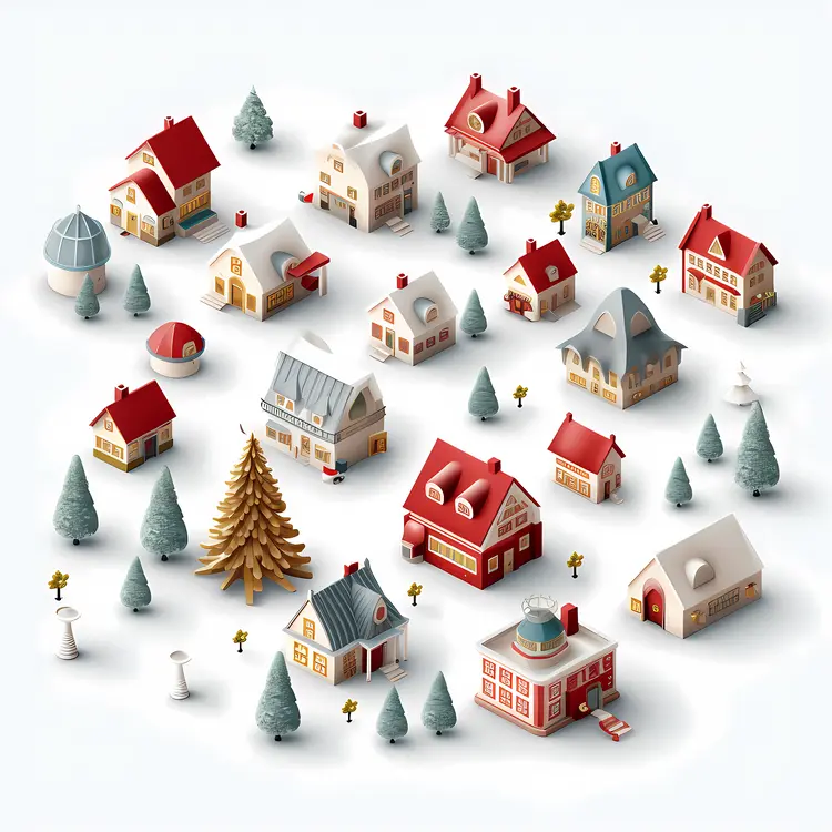 Snowy Village with Colorful Houses