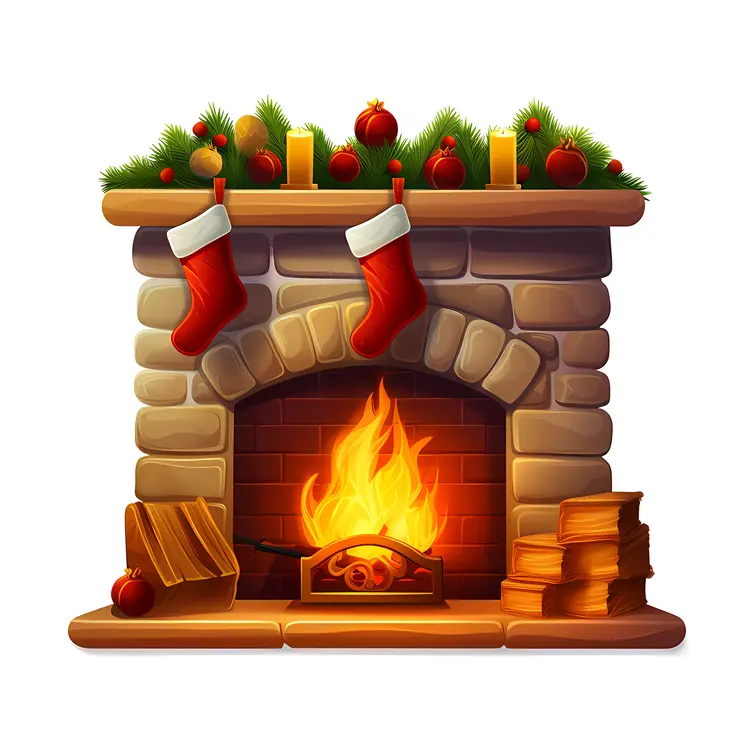 Christmas Fireplace with Stockings