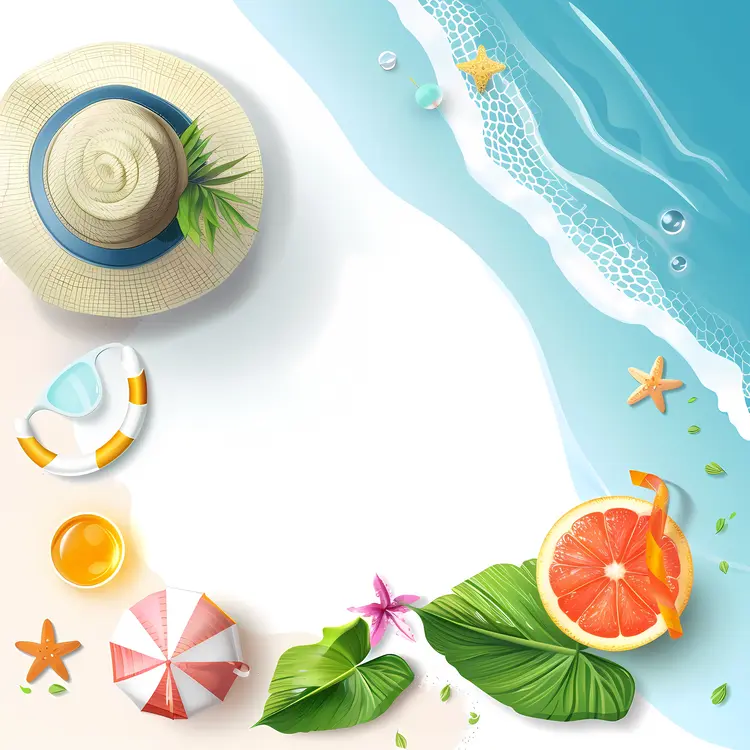 Summer Beach Scene with Hat and Grapefruit