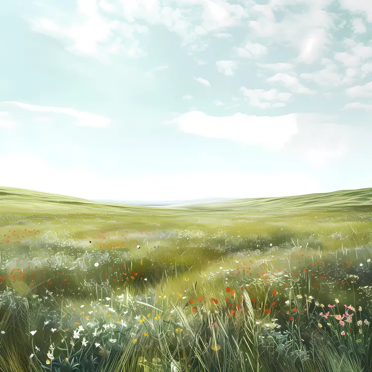 Peaceful Green Field with Wildflowers