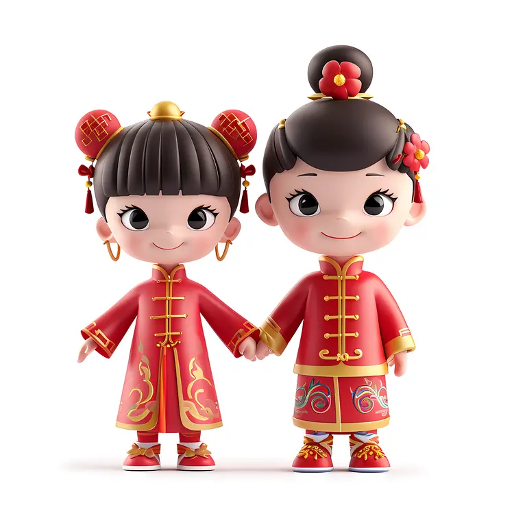 Cute Children in Traditional Attire Celebrating Chinese New Year
