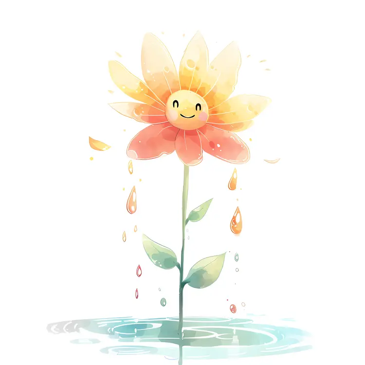 Smiling Flower with Water Droplets