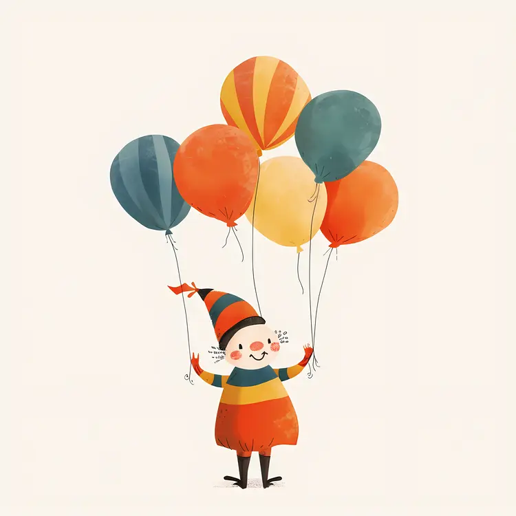Cute Clown with Balloons Cartoon