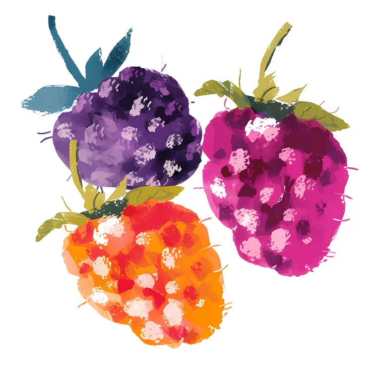 Colorful Watercolor Berries with Leaves
