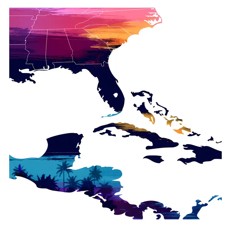 Colorful Map of the Caribbean and USA
