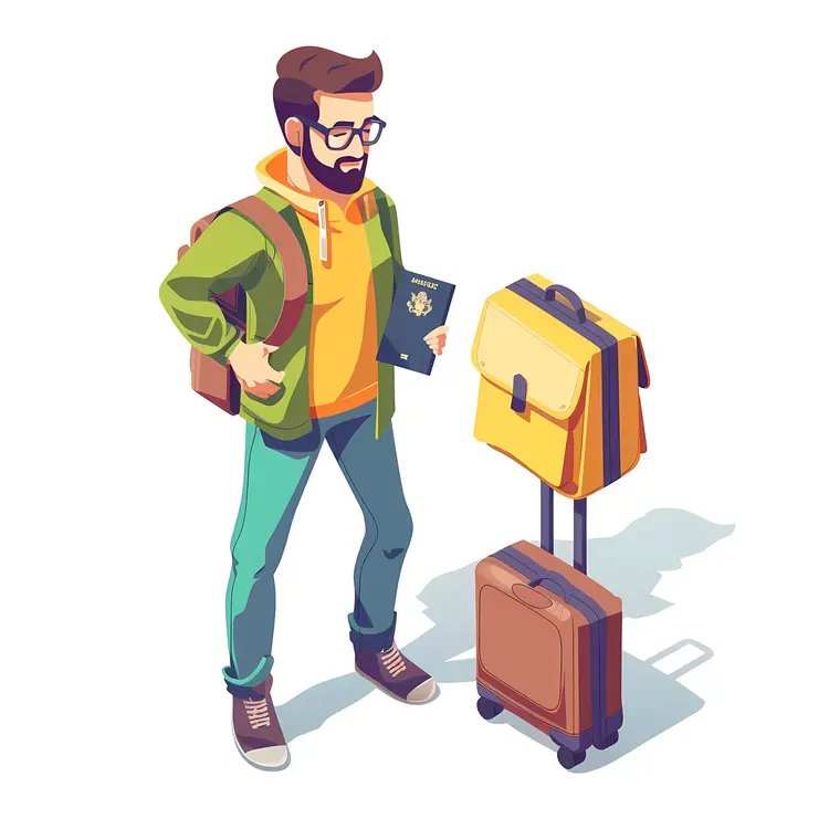 Traveler with Luggage and Backpack
