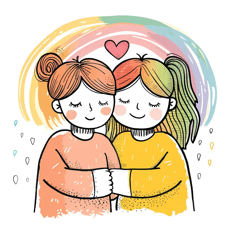 Two Girls Hugging Illustration