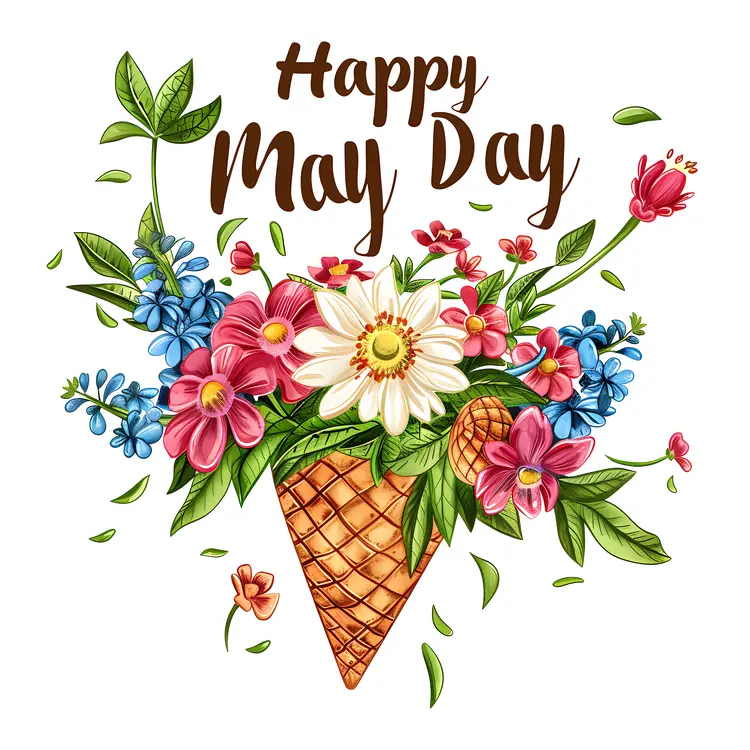 Happy May Day Floral Bouquet in Ice Cream Cone