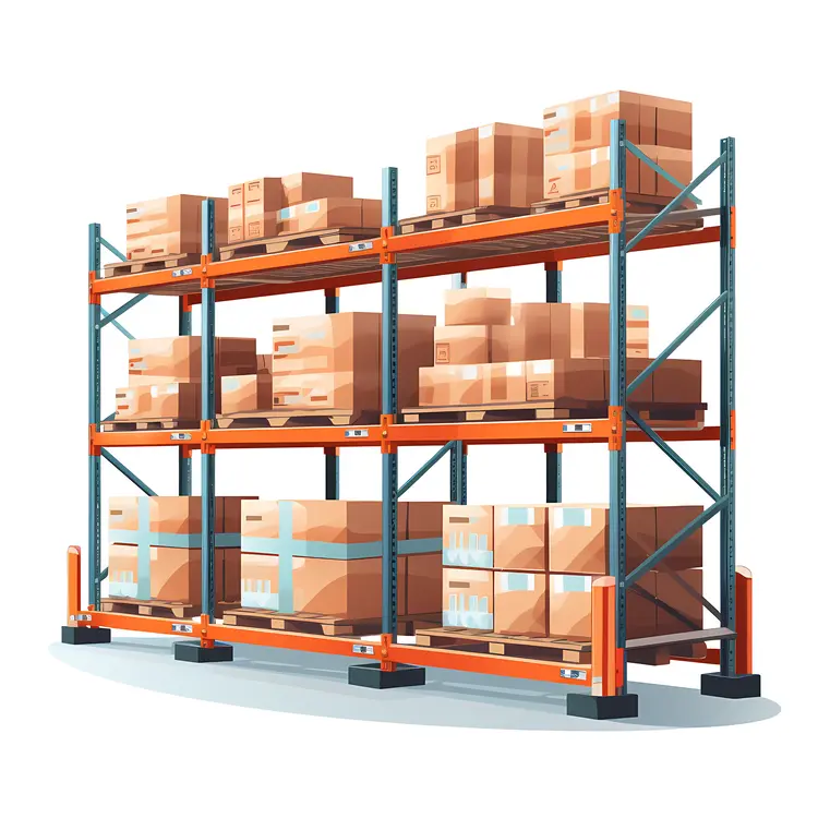 Warehouse Shelves Filled with Boxes