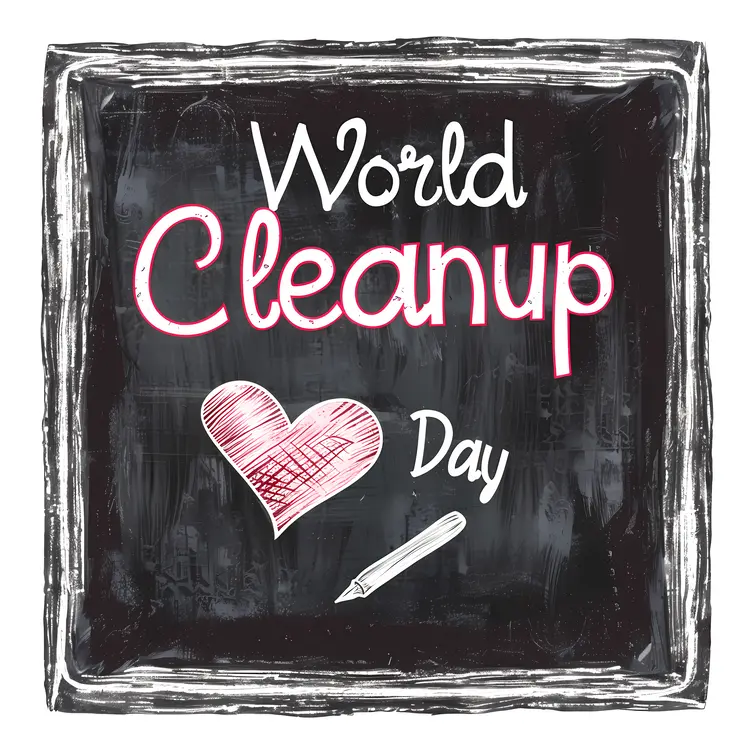 World Cleanup Day Chalkboard with Heart Drawing