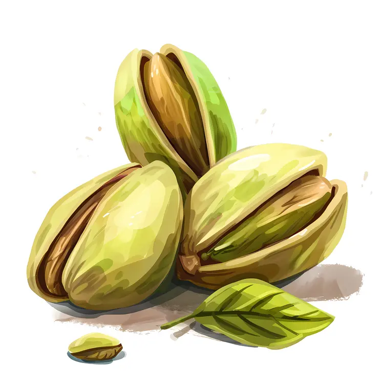 Green Pistachios with Leaves