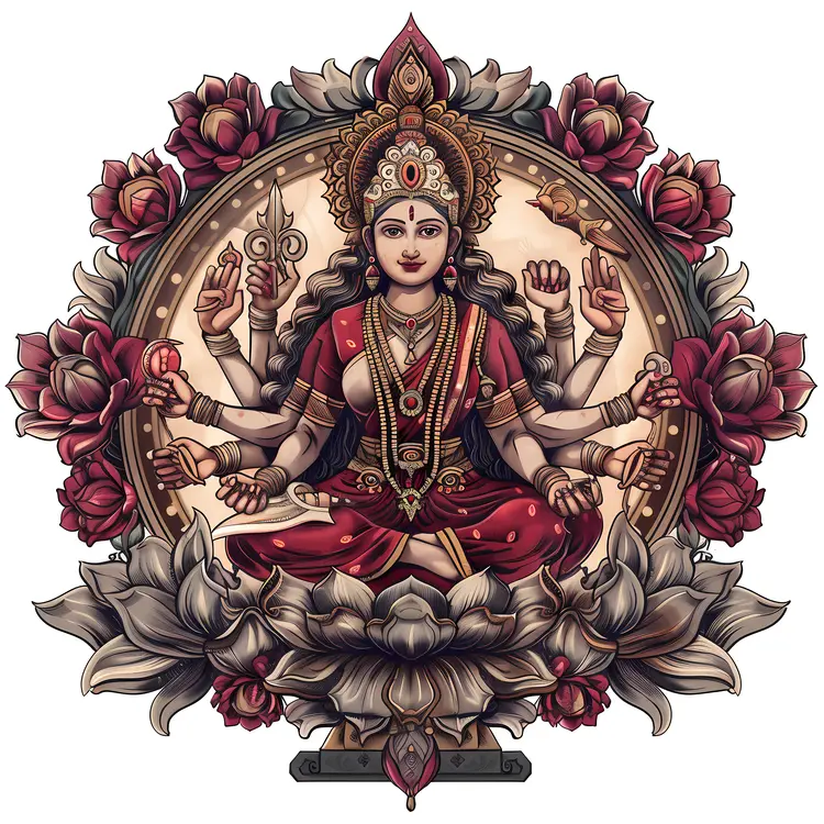 Divine Hindu Goddess with Multiple Arms